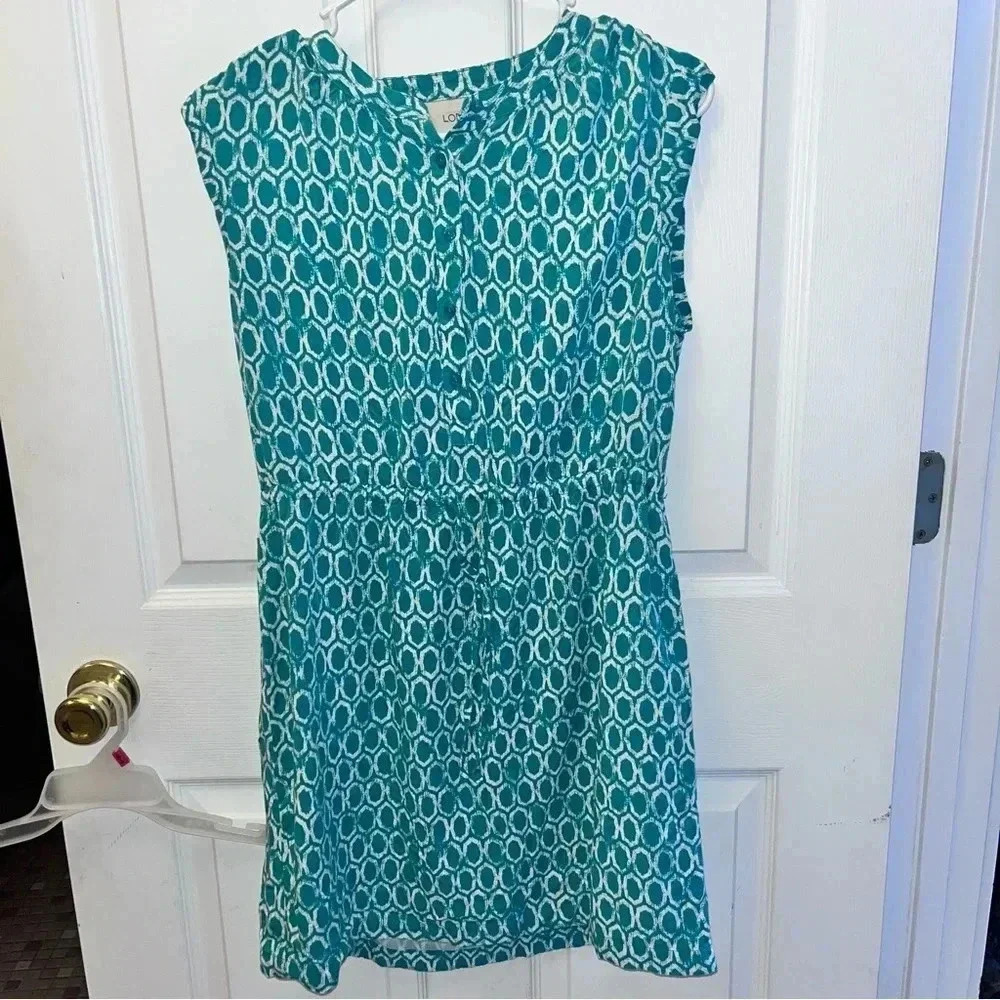 LOFT WOMENS AQUA AND WHITE DRESS SZ MEDp